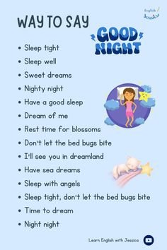 Don't just say ""Good night"". Let's learn some ways to say ""Good night"" in English. Learn how to remember words better with this video 🔝🔝🔝 #learnenglishwithjessica #englishspeakingpractice #englishconversation #practiceenglishconversation #dailyenglishconversations Way To Say Good Night, Tips To Learn English, Good Night Words, How To Remember, English Speaking Practice, Have A Good Sleep, Dream Night, To Learn English