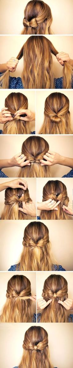 Peinado elegante!!! Long Hair Diy, Diy Hairstyle, Hairstyle Tutorials, Hair Diy, Step By Step Hairstyles, School Hairstyles, Bow Tutorial, Makeup Hacks, Festival Hair