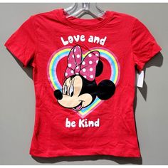 Soft Cotton/Poly Material Mix, Bright Red Color Please Message With Any Questions About Measurements, Material, Etc New With The Tags Cute Pink Mickey Mouse Tops, Cute Pink Mickey Mouse Top, Playful Red Mickey Mouse Top, Fun Red Minnie Mouse T-shirt, Red Minnie Mouse Short Sleeve Top, Cute Multicolor Mickey Mouse Tops, Fun Red Minnie Mouse Top, Red Short Sleeve Top With Minnie Mouse, Red Cotton Minnie Mouse Tops