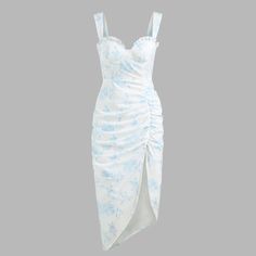 Floral Ruffle Midi Dress, Size L White Ruched Midi Dress With Ruffled Straps, White Midi Dress With Ruched Ruffled Straps, Blue Midi Dress With Ruffled Straps For Garden Party, Feminine Blue Dress With Ruffled Straps, Cider Dresses, Blue And White Floral Dress, White Floral Mini Dress, Green Satin Dress, Swirl Dress