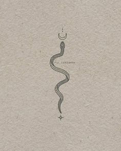 a drawing of a snake with the moon above it