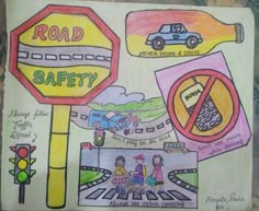 a child's drawing of road safety