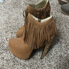 New Never Worn Bootie Heels, Fringe Booties, Shoes Shoes, Bootie, Bootie Boots, Ankle Boots, Size 6, Women Shoes, Heels