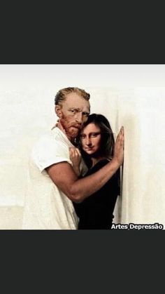 an older man hugging a young woman in front of a white wall with the caption artas depressada