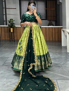 The upcoming wedding season calls for a stunning ensemble that will make heads turn and hearts flutter. Our magnetic light green digital printed dola silk lehenga choli with dupatta is the perfect choice for all your festive, wedding, and special occasion needs.
Crafted with utmost precision and attention to detail, this beautiful light green lehenga features a mesmerizing digital print. The dola silk material used adds a touch of elegance and grace to the overall look. The contrasting foilwork Green Lehenga, Silk Lehenga, Silk Material, Cut Work, Lehenga Choli, Beautiful Lights, Exquisite Design, Wedding Season, V Shape