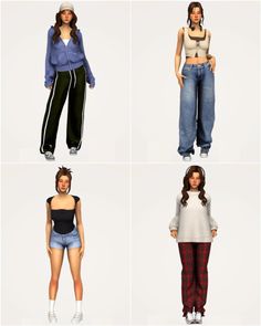 four different types of women's clothing for the simse version of the game