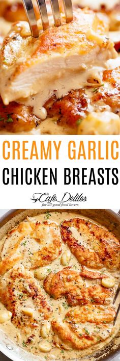 Creamy Garlic Chicken Breasts Creamy Garlic Chicken Breast, Garlic Chicken Breast Recipes, Pan Fried Chicken Breast, Chicken Receipes, Dada Ayam, Creamy Garlic Chicken, Cafe Delites, Pan Fried Chicken, Fried Chicken Breast