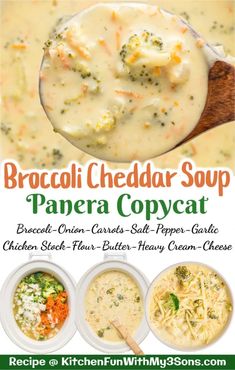 broccoli cheddar soup panera copycat recipe with text overlay