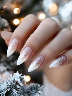 Nail Ideas For Christmas And New Years, Simple Winter Nails Gel, French Nails Glitter Tip, Nail Snowflake Design, Ombre Holiday Nails, Ombre Nails Christmas, Holiday French Manicure, Silver Holiday Nails, Christmas Nail Ideas Winter