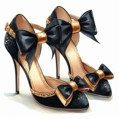 Black Bow Heels For Wedding, Glamorous Black Wedding Shoes, Glamorous Black Wedding Shoes For Formal Occasions, Outfit References, Gold High Heels, Shoe Image, Womens Shoe, Pink High Heels, Shoe Art