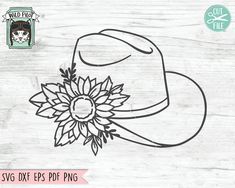 a hat with a sunflower on it and the words svg dxf epsp