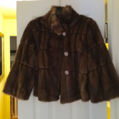 Beautiful Brown Faux Fur, Never Worn...Very Soft And Has Great High Collar Spring Faux Fur Outerwear In Mink Color, Vintage Spring Outerwear With Faux Fur Trim, Brown Faux Fur Outerwear For Spring, Fitted Brown Fur Coat For Spring, Fitted Mink-colored Fur Coat For Spring, Fitted Mink Colored Outerwear For Spring, Spring Brown Faux Fur Outerwear, Faux Fur Jacket, Fur Jacket