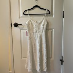 Never Used And Brand New With Tag, Selling Because The Style Doesn’t Suit Me. Daytime Linen Midi Dress, Linen Midi Dress For Daytime, Fitted Linen Daytime Dress, Fitted Linen Dress For Daytime, Linen V-neck Dress For Daytime, Elegant Midi Dress With Spaghetti Straps For Daytime, Turtleneck Midi Dress, Pink Satin Dress, Aritzia Dress