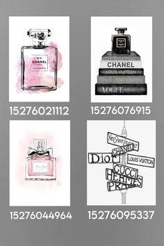 chanel perfumes are shown in four different styles