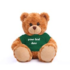 a teddy bear wearing a black shirt with the letter a on it's chest