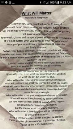 a piece of paper with the words what will matter on it