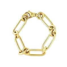 This gorgeous bracelet is in 18k yellow gold and has beautifully polished links. 8 inches in length. Style# 9151058AYLB0 Classic Bracelets, Roberto Coin, Analog Watch, Long Style, Gorgeous Bracelet, Chain Link Bracelet, Link Bracelets, Chain Link, Gold Chain