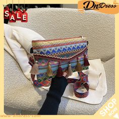 Women Fashion Boho Ethnic Tassel Messenger Bag Couples Halloween Outfits, Geometry Pattern, Fancy Bags, Waist Bags, Women's Handbags, Types Of Bag, Womens Purses, Vintage Bohemian, Handbags For Men