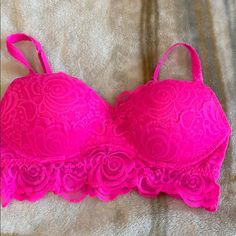 Pink Lace Balconette Hot Pink Bra, Never Worn, Size Small. Hot Pink Bra, Lace Balconette, Victoria Secret Pink Bras, Balconette Bra, Pink Bra, Sleepwear Women, Pink Lace, Victoria's Secret Pink, Girly Things