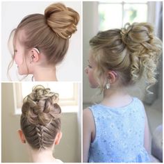 Easy bun hairstyles for your little one | Easy bun hairstyles for your little one | By Make-Up & Hair Tutorials Formal Kids Hairstyles, Kids Flower Girl Hairstyles, Kids Wedding Hair Updos, Flower Girl Hair Tutorial, Ballet Updo, Flower Girl Bun Hairstyles, Kids Updo Hairstyles For Weddings, Bun Hairstyles For Kids