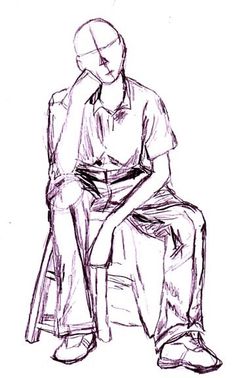 a drawing of a person sitting on a chair