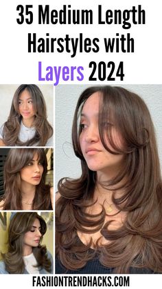 Discover 35 stunning medium length hairstyles with layers for 2024 that add texture, volume, and movement to your look. Perfect for all hair types, these layered cuts enhance natural beauty while offering versatile styling options. Whether you want a sleek and polished look or soft, flowing layers, these hairstyles are sure to inspire your next salon visit. Ideal for women seeking a fresh, modern update for medium-length hair. Different Types Of Haircuts For Women, Long Layered Medium Length Hair, Medium Hair With Long Layers, Medium Length Straight Hair With Layers, Layered Haircut Medium Length, Textured Layers Medium Hair, Medium Length Hairstyles With Layers, Layered Mid Length Hair, Wavy Hair With Layers