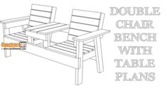 a drawing of two chairs and a table with the words double chair bench with table plans