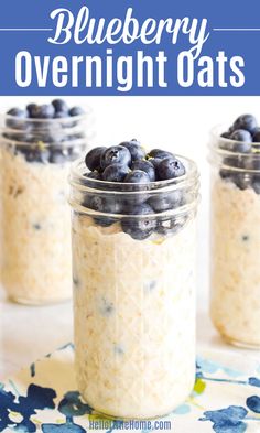 blueberry overnight oats in a mason jar with fresh blueberries on the top