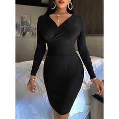 Knitted V Neck Sweater Dress - ProLyf Styles Trendy Winter V-neck Mini Dress, V-neck Bodycon Dress For Winter, Trendy V-neck Mini Dress For Winter, Ribbed Mini Dress For Fall Night Out, Ribbed Mini Dress For Night Out In Fall, Winter Going Out Mini Dress With V-neck, Stretch V-neck Mini Dress For Winter, Non-stretch V-neck Bodycon Fall Dress, Non-stretch V-neck Bodycon Dress For Fall