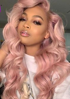 Rose Pink Hair Black Women, Rose Pink Ombre Hair, Ombre Hair Ideas For Black Hair, Rose Gold Lace Front Wigs, Rose Gold Hair Color On Black Women, Pink Ombre Hair Black Women, Rose Gold Natural Hair Black Women, Rose Gold Hair On Black Women, Rose Gold Wigs Black Women