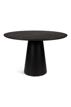 an oval table with black wood top on a white background in the shape of a cone