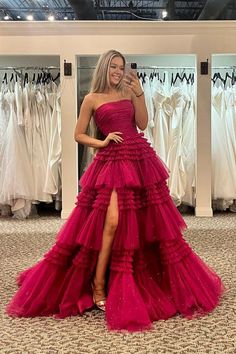 Customized Dress, Tiered Prom Dress, Tulle Long Prom Dress, Tulle Neckline, Sweep Train Prom Dress, Ruffle Prom Dress, Off Shoulder Evening Dress, Strapless Evening Dress, Strapless Prom Dress