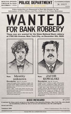 an old wanted poster for bank robber