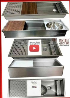 an advertisement for kitchen sinks with different types of sink and drainers on the side