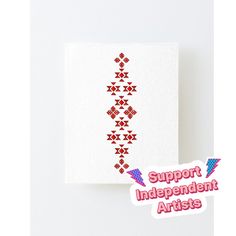 a red and white cross stitch pattern with the words support independent artists