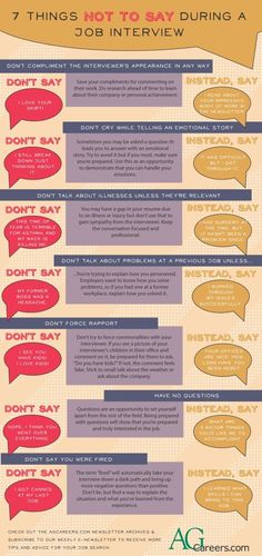 an info sheet with different types of speech bubbles and the words, 7 things not to say