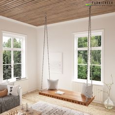 a living room filled with furniture and windows