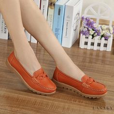 Lasaky - Premium Leather Flats: Stylish Casual Shoes with Comfortable Rubber Soles Casual Synthetic Moccasins With Round Toe, Slip-on Synthetic Moccasins With Round Toe, Spring Synthetic Flat Heel Moccasins, Orange Slip-on Flats For Spring, Casual Synthetic Closed Toe Moccasins, Synthetic Round Toe Moccasins With Rubber Sole, Casual Synthetic Flats With Round Toe, Casual Synthetic Moccasins For Spring, Orange Loafers With Round Toe For Spring