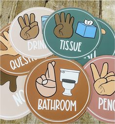 four stickers with different types of hand gestures