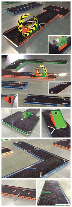 several different views of the inside of a skateboard ramp with ramps and ramps on each side