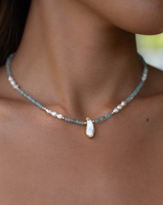 Aqua Chalcedony Beads and Pearl Necklace *Gold Filled Beads *Handmade *Layered *Gemstone * Elegant * Chic * BJN089 Diy Stone Necklace, Gem Stone Necklace, Diy Pearl Necklace, Pearl Necklace Gold, Pearls Diy, Beaded Necklace Designs, Jewerly Making, Beads Bracelet Design, Natural Stones Necklace