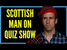 a man wearing a red and blue plaid hat with the words scottish man on quiz show