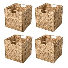 four wicker storage baskets with handles on each side, set of 4 in natural color