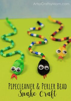 paper bead snake craft for kids to make with pipe cleaner and perler beads