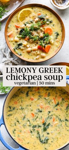 two bowls of lemony greek chicken soup