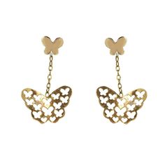 18K Solid Yellow Gold Cut Out Butterfly Dangle Earrings Luxury Polished Finish Earrings For Gift, Gold Earrings With Elegant Design For Gift, Luxury Yellow Gold Dangle Earrings, Luxury 14k Gold Earrings Gift, Luxury 14k Gold Earrings For Gifts, Luxury Gold Dangle Earrings, Rose Gold Polished Earrings Gift, Gift Rose Gold Earrings With Polished Finish, Rose Gold Earrings With Polished Finish Gift