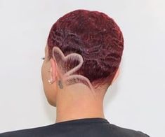 Fade Haircut Women With Design, Red Short Hair For Black Women, Black Women Haircut Designs, Women’s Shaved Hair Designs, Short Haircuts With Designs For Black Women, Black Girls Haircut Styles, Pixie With Design, Short Hair Designs For Black Women, Pixie Haircut With Design Black Women