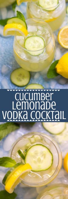 cucumber lemonade vodka cocktail in glasses with lime slices