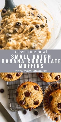 banana chocolate chip muffins on a cooling rack with the title text overlay