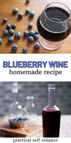 blueberry wine and homemade recipe with text overlay